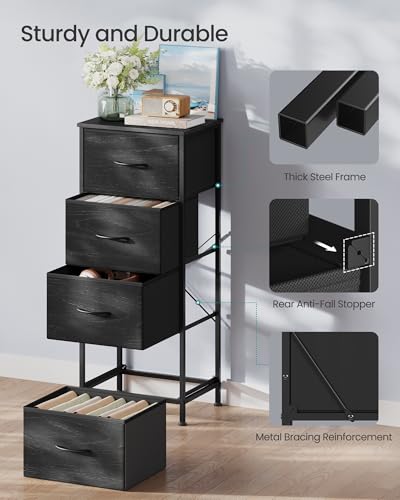 Image of SONGMICS BELLAH Collection - Dresser for Bedroom, Chest of Drawers, Storage Organizer Unit, Closet, Entryway, Steel, 4 Drawers, Modern, Ebony Black ULGS314BE02S