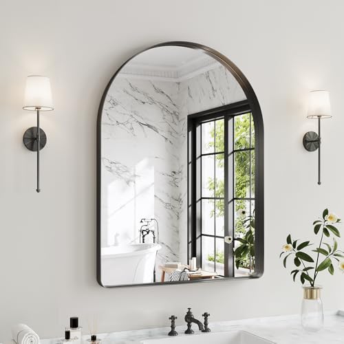 Arched Bathroom Mirror, 30"x36" Black Mirror for Wall Mounted Vanity Mirror for Over Sink with Tempered Glass, Aluminum Alloy Deep Frame, Farmhouse for Bedroom, Entryway, Living Room