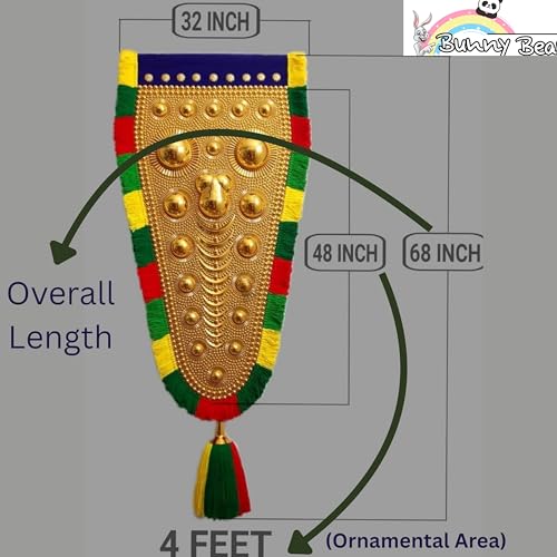 Image of BUNNY BEAR | 4.00 Feet (122 CM) Kerala Nettipattam Wall Hanging | Gold Plated Elephant Caparison | Traditional Kerala Handicraft Decorative Art for Home, Pooja Room & Gift Decor