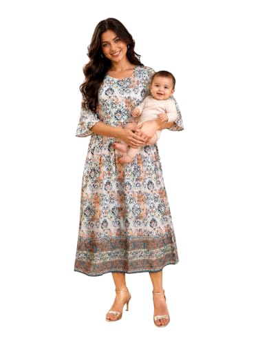 Image of RITIJYA Zipless Feeding Kurta Dress for Women | Maternity Nursing Kurti, No-Zip Easy Access | Extra Pleats Pre to Post Pregnancy | Quick-Dry Fabric | S-4XL