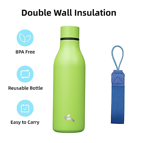 Image of Konokyo Insulated Water Bottle with Strap,18 oz Double Wall Stainless Steel Vacuum Bottles Metal Water Flask,Green