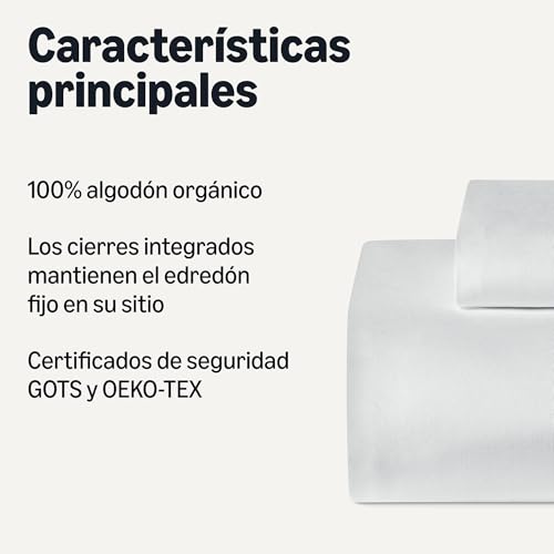Miniatura 2 de Amazon Basics Juego de Funda Nórdica Cama 80/90 de Algodón Orgánico, 2 Piezas, Funda de edredón 135 x 200 cm y 1 Funda de Almohada 50 x 80 cm, Blanco