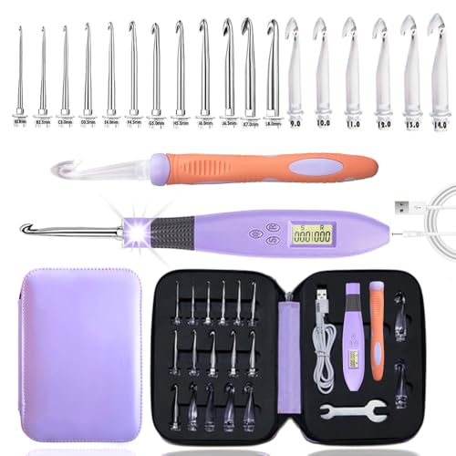 Yarniss 18 Size Counting Crochet Hooks Set with Light, Digital