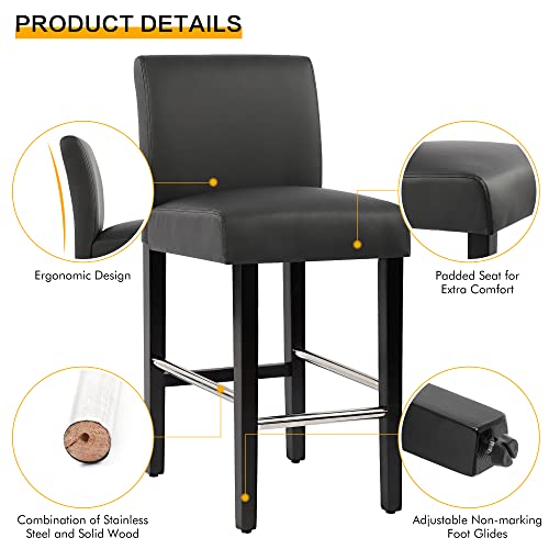 Nobpeint Contemporary Counter Height Bar Stool, Upholstered Faux Leather Barstool With Steel Footrests, 26 Inch Seat Height, (Set Of 4) Black #TOP2