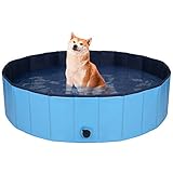 Foldable Dog Pool for Large Dogs, Durable Hard Plastic, Easy to Set Up, Blue, 48-Inch