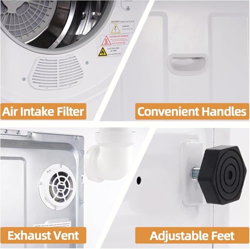 Compact Laundry 120V Clothes Stainless Steel Inner Tub, Electric Machine for Small Space, Apartments, hostels, RVs Portable Dryer, 1.5 Cubic Feet, Gray/White