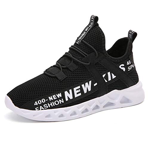 Hoylson Zapatillas y Deportivas de Deporte para Niños Bambas Niña Cómodas Ligeras Zapatos (Blanco & Negro,36 EU)