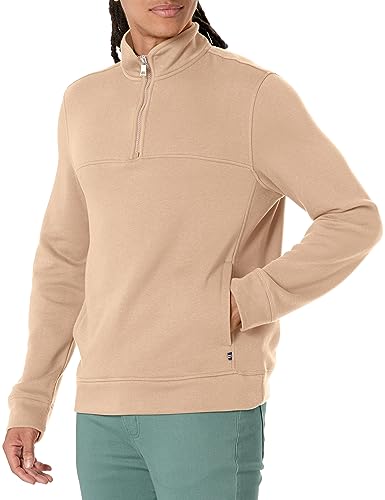 Nautica Sudadera con cremallera de un cuarto para hombre, marrón tostado (Military Tan), Small
