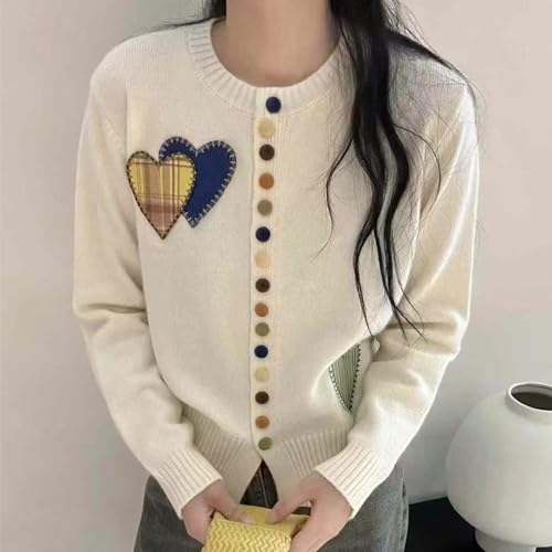 FindThy Women’s Embroidered Heart Cardigan Sweater Cute Crewneck Long Sleeve Button Down Knitted Cardigan Coat2