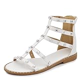 IF Moda Zapatos Sandalias Chanclas Gladiador Botas de Verano para Mujer con Tachuelas Cuero Sintético S060136, 703 Blanco Zip, 39 EU