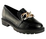 Beira Rio - Mocasines para Mujer - Zapatos para Mujer - Talla 40 - Color Negro - con Cadena Dorada - Fabricados en Polipiel - Plantilla Acolchada y Suela Antideslizante - Estilo y Confort