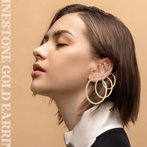 Image of SANNIDHI Hoop Earrings for Women Boho Gold Earrings Fashion Trendy Zircon Hypoallergenic Earrings Huggie Hoop Earrings Jewellery Birthday Gift for Women, Girls