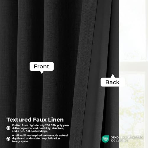 Image of HPD Half Price Drapes Grommet Linen Curtains 120 Inches Long Room Darkening Curtains for Bedroom & Living Room (1 Panel), 50W x 120L, Essential Black