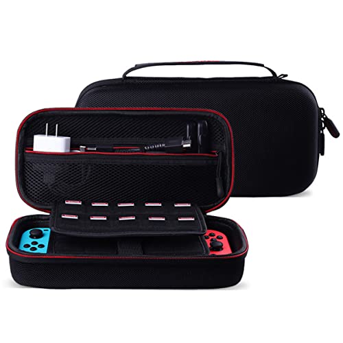 Dockbare Tragetasche für Nintendo Switch/Switch OLED Modell, Hartschalen-Schutzhülle Reisetasche mit 19 Spielkartensteckplätzen für Switch Konsole, Pro Controller, Zubehör Switch Dock, Schwarz Cover
