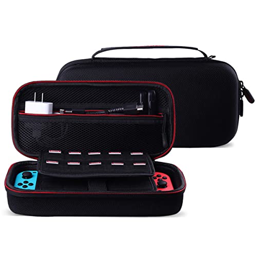 Dockable Carrying Case for Nintendo Switch/Switch OLED Model, Hard Shell Protective Case Travel Bag with 19 Playing Card Slots for Switch Console, Pro Controller, Schwarz, fashionable