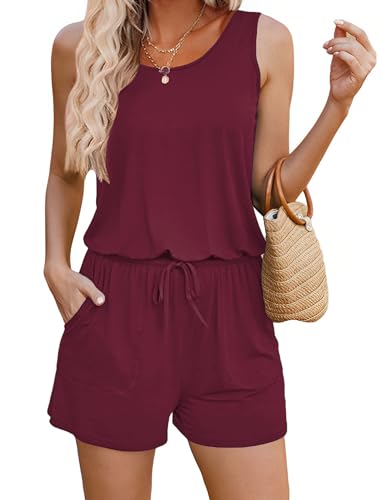 Image of ADOME Rompers for Women Summer Sleeveless Scoop Neck Tank Top Casual Short Jumpsuit Rompers with Pockets