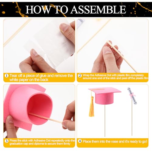 Image of Breling 12 Pcs Pink and Gold Graduation Centerpiece Sticks Felt Graduation Scroll Diploma and Grad Cap with Tassel Decor 2026 Table Toppers Centerpiece Party Supplies for Grad Party Decorations