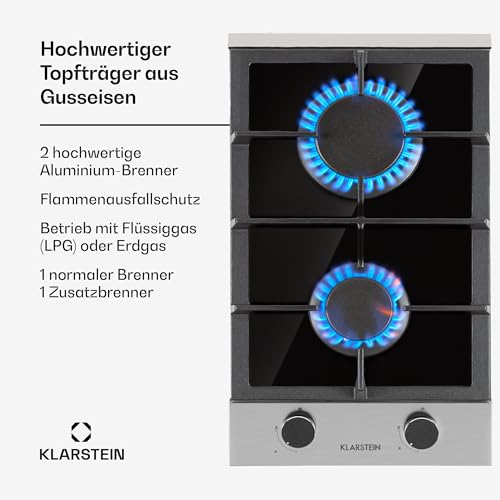 Klarstein Gaskocher 2-Flammig, 4,2 kW Einbau-Gaskocher für Innenbereich, für Wohnmobil, 2-Flammiger Moderner Einbau Gasherd, Zwei Brenner Gas Herd – Bild 5