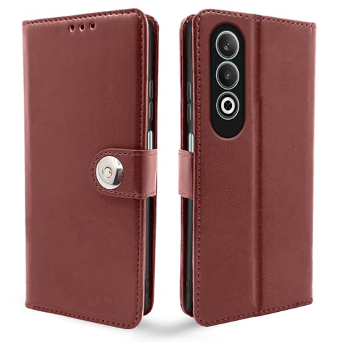 Image of Pikkme Flip Cover Leather Finish | Inside TPU with Card Pockets | Wallet Stand and Shock Proof | Complete Protection Button Flip Case for Oppo K12x 5G (Brown)