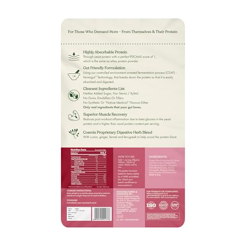 Image of Cosmix No-Nonsense Plant Protein Pro | 24g Protein /Serve | Mahabaleshwar Strawberry | Yeast Powered Plant-Based Protein | PDCAAS of 1 | Light On Gut, Superior Muscle Recovery - 38g (Pack of 1 Sachet)