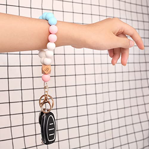 Urmforweilin 3Pcs Key Chains Women For Car Keys, Cute Wristlet Keychain Leopard Car Key Ring Bracelet Keychain For Women Silicone Beaded Circle Wrist Stretchy Keychain Holder Bracelet #TOP6