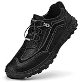 WDCZYA Men's Lightweight Waterproof Hiking Shoes Comfortable Leather Non-Slip Platform Slip On Trekking Trail Shoes Casual Fashion Outdoor Walking Work Sneakers (Black,12)