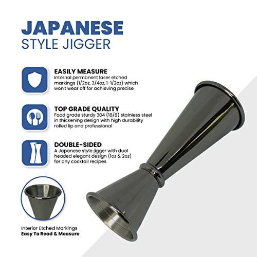 Cocktail Jigger - Double Jigger 2 Oz 1 Oz For Bartending - Food Grade Stainless Steel With Clear Visible Internal Measurements - Ergonomic Design For Effortless Bar Liquor Pouring - Gunmetal Black #TOP1