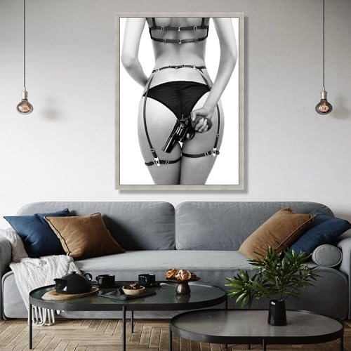 Tableau en noir et blanc femme en lingerie, art moderne sur toile grand format 70x100 cm - 3