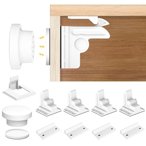 Serratura di Sicurezza per Armadietti per Bambini, Set di 4 Pezzi con Chiave e Aiutante Serrature di Sicurezza Magnetiche Adatte Armadietti e Cassetti per Interni, Proteggono la Sicurezza dei Bambini