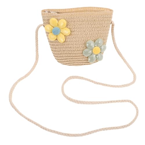 Adorable Handwoven Crossbody Purse for Girls Lightweight Straw Woven Sling Bag with Stylish Design for Beach Outings and Everyday Use Mini Bucket Shoulder Bag for Boy Girl