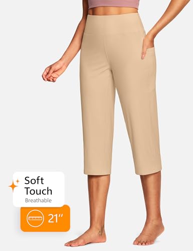 Image of ISEEGZ 15 inch / 18 inch / 21 inch / 25 inch Capri Pants for Women High Waist with Pockets Women's Capris Workout Yoga Pants Loose Straight Leg