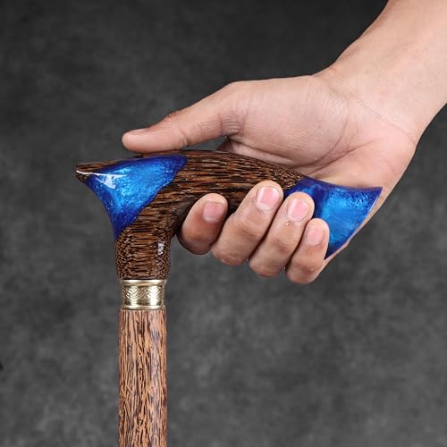 Image of Handmade Palm Wood Walking Stick with Epoxy Resin Handle - 36 Inch Solid Wooden Cane for Men & Women | Strong, Stylish & Comfortable Support for Daily Use