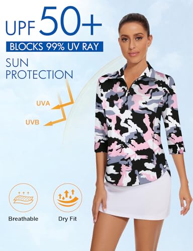 Image of Cucuchy Style Womens Golf Shirt 3 /4 Sleeve Quarter Zip Workout Tennis Tops Quick Dry UPF 50+ Shirts