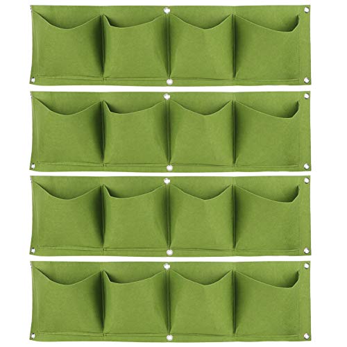 BAOFUYA 4 Uds. Bolsa para Cultivo de Plantas, Macetero de Jardín de 4 Bolsillos, Macetero de Pared Vertical para Jardín, Contenedor de Flores Verde para Decoración del Hogar y Jardín