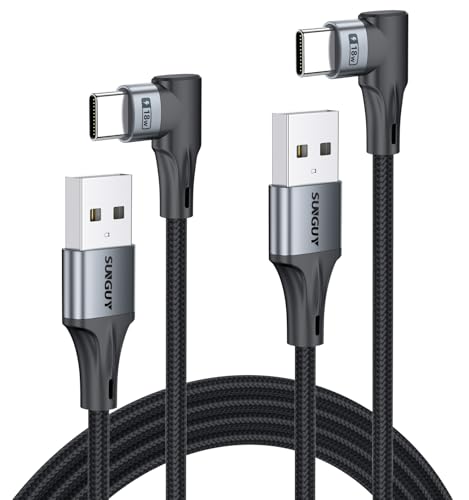SUNGUY Right Angle USB C to USB A Cable [6FT 2Pack] for Thick Phone Cases 90 Degree Charging USB-A to USB-C Data Cord for Phone Stand Android Auto CarPlay for iPhone 17/16/15 iPad MacBook