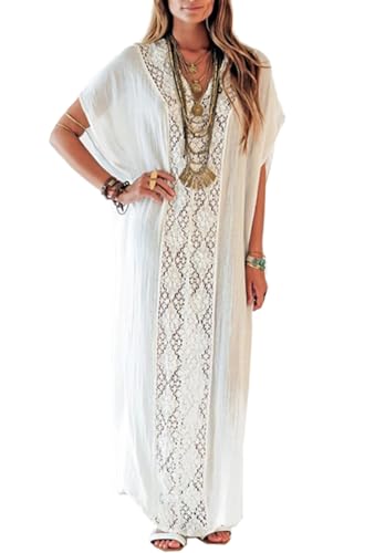 Encaje transparente floral en vestido de playa tipo kaftan suelto