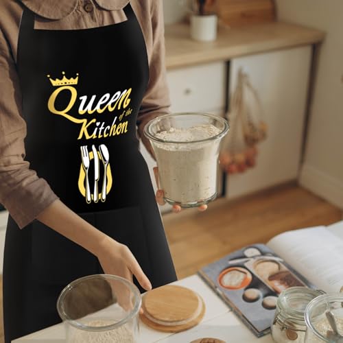 Divertente Grembiule da Panettiere per Mamma, Cucina Della Regina, Grembiule Nero Regolabile con 2 Tasche, Regali per Mamma, Moglie, Fidanzata, Festa della Mamma, Compleanno, Natale - immagine 6