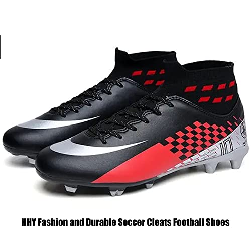 Men's Soccer Cleats Football Boots With Spikes Ankle Support Indoor Outdoor Softball Field Hockey Exercise Shoes Black Red Eu 45 #TOP6
