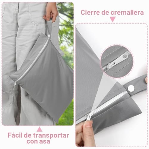 Miniatura 4 de Aoosa 2pcs Bolsa Impermeable Piscina, 30x40cm,Reutilizable Bolsa De Ropa Sucia,Laundry Bag Con Asa Y Cremallera,Bolsas Húmeda Seca Para Hogar, Piscina, Playa, Natación, Viaje Gris Rosa