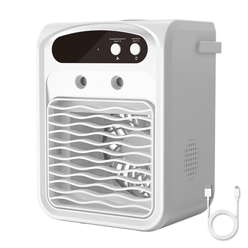 Portable Air Conditioner, Mini Evaporative Air Cooler With Humidifier and Bluetooth Speaker, 3 Speeds, 1L Water Tank and 7 Colors LED Light for Home Office Bedroom Car