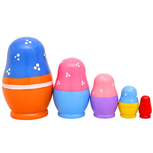 Monnmo 5Pcs Handmade Wooden Russian Nesting Dolls Matryoshka Dolls - Stacking Doll Set Of 5 From 4.3" Tall (Blue) #TOP3