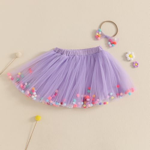 Toddler Girl Tutu Skirt Colorful Floating Pom Poms Tulle Skirts Headband Birthday Tutu Outfit Princess Ballet Dress4