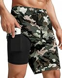 Yufawow 9 Inch 9in Men Swim Trunks Compression Liner Quick Dry Drawstring Male Swimwear Swimsuit Swimtrunks Boardshorts Bathing Suit Beach Water Surf Board Shorts Mesh Pocket Lined Inseam Camo