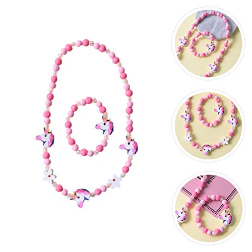 Image of LUOZZY Beaded Bracelet Wooden Unicorn Necklace Colorful Neck Jewelry for Women Girls 2 Pcs