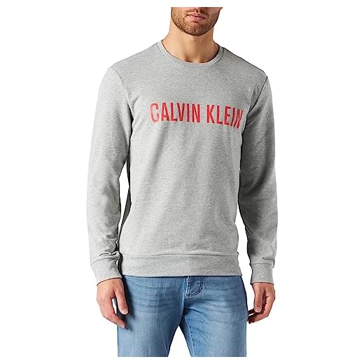Calvin Klein Herr L/S tröja pyjamas topp, Grå ljung med jordgubbsfält, M
