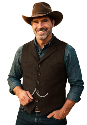 Mens V-Neck Dress Suit Vest Herringbone Tweed Waistcoat for Wedding Party Dinner