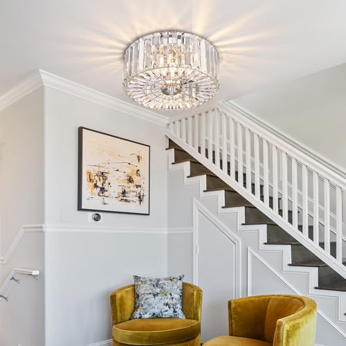 Pasentel XDD007-2-CH Farmhouse Crystal Round Flush Mount Modern Close To Ceiling Light Fixture thumb #1
