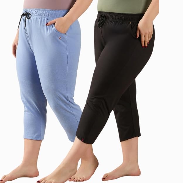 cupid Women Regular Fit Plain Cotton Half Pant, 3/4th Sports n Casual Night Short Pant, Knee Length Indoor n Outdoor Capri_Pack of 2, M to 5XL-picture-18