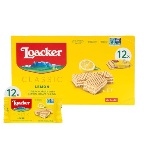 Image of Loacker Classic Lemon Wafers - Premium Crispy Wafer Cookies with Lemon Cream Filling - Multipack of 12 Snack Packs - NON-GMO - Sicilian Lemons - 45g /1.59oz, Pack of 12