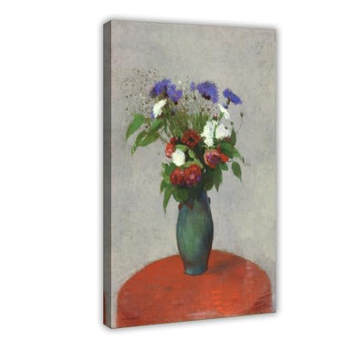 Odilon Redon impression sur toile salon vase de fleurs nappe rouge cadre déco murale